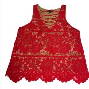 Express Lace scallop halter neck blouse Top reg nude sleeveless sz s